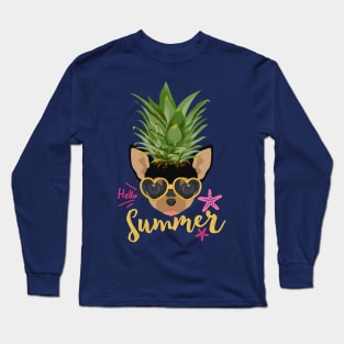 Funny Pineapple Shirt Happy Summer Vacation, Dog Lover Chihuahua Long Sleeve T-Shirt